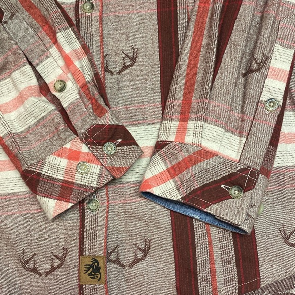 SOLD Legendary Whitetails Button Down Deer Antlers Brown/Red Plaid Longsleeve - Picture 7 of 10